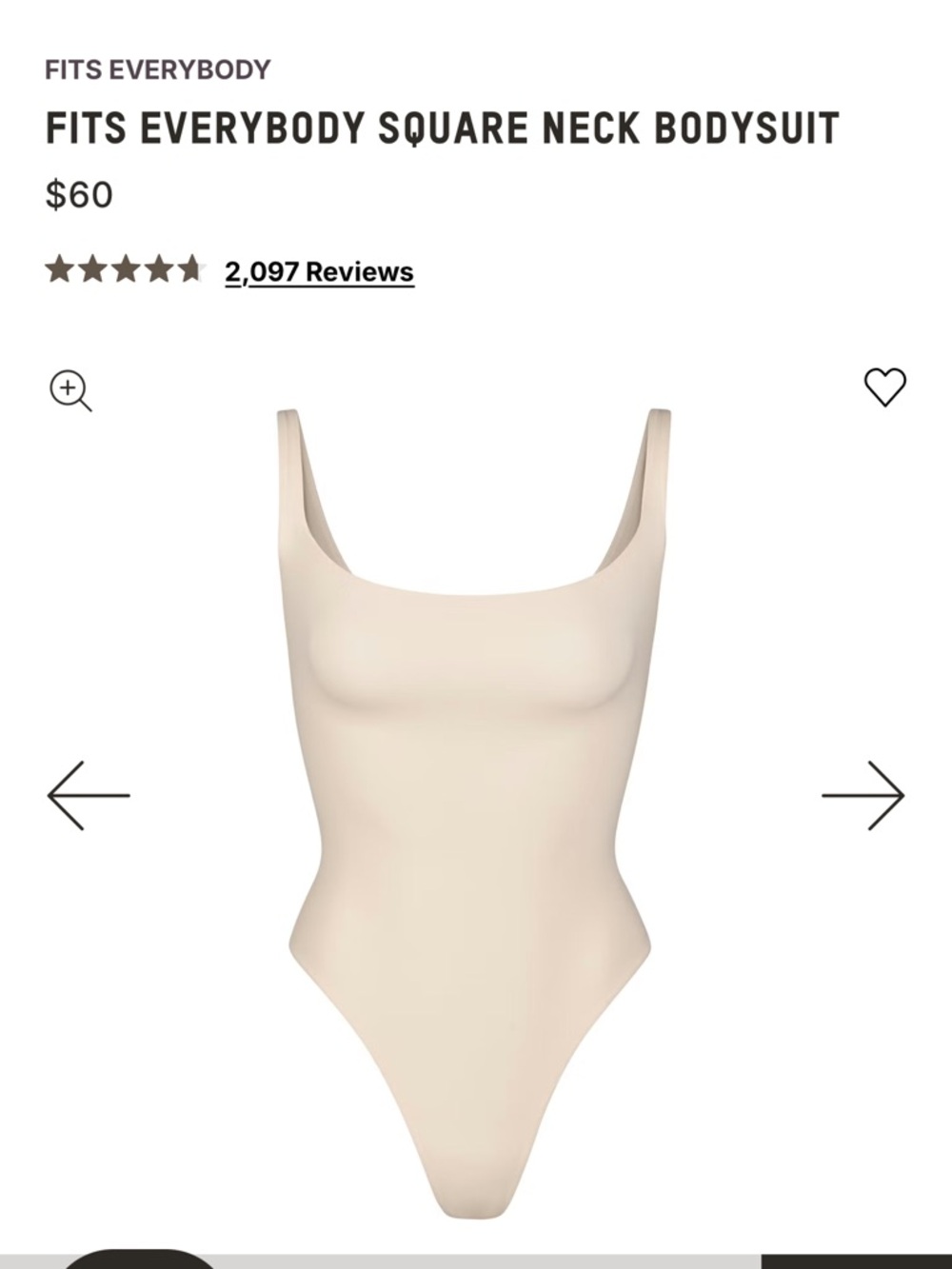 SKIMS Fits Everybody Square Neck Bodysuit  4X/5X